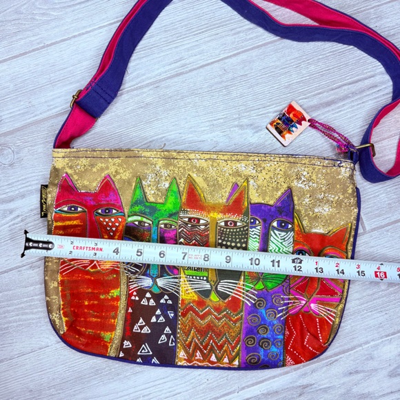 Laurel Burch Shoulder Crossbody Bag colorful rainbow beaded cat purse / mirror - Picture 10 of 10